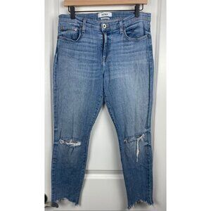 Pistola Jeans High-Rise Slim Boy Jeans Light Wash Distressed Raw Hem Denim 29